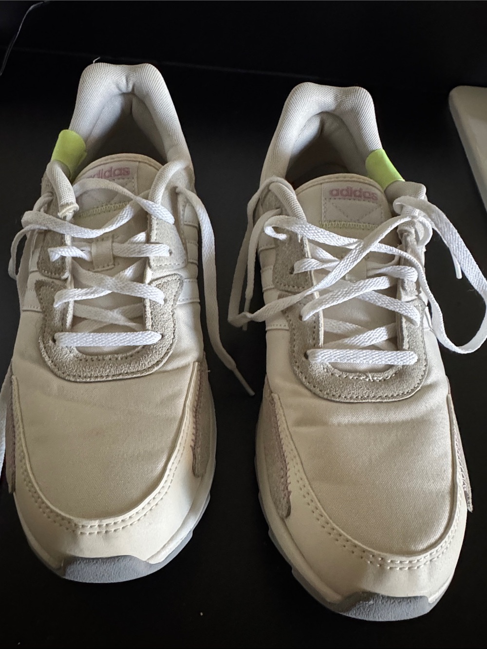 adidas Cream Sneakers with Light Pink Accents and Lime Heel Tab